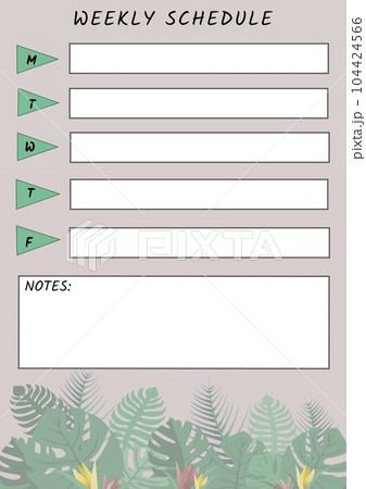 Illustration of weekly schedule and notes text with empty boxes on purple background, copy space 104424566