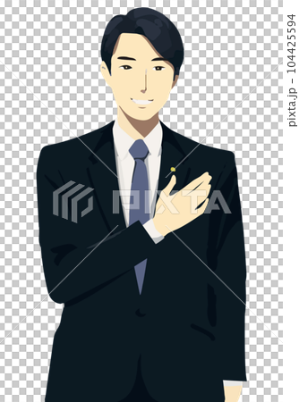 一名男律師手放在胸前的平面彩色插圖 一名男律師手放在胸前的平面彩色插圖 104425594