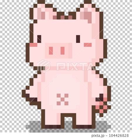 Pixel art cartoon pig character. Pixel art cartoon pig character. 104426828