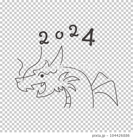 龍年2024年新年賀卡簡單的龍輪廓設計 104426886