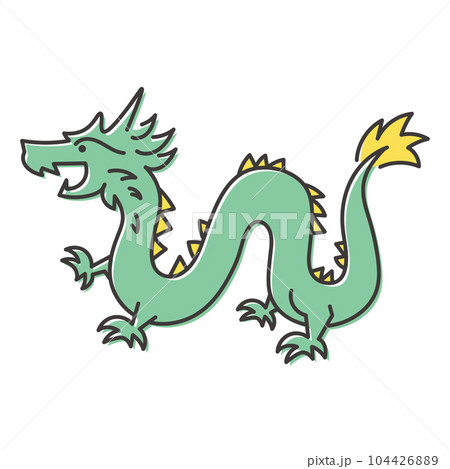 Cute dragon line drawing illustration whole - Stock