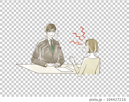 A woman complaining about a man in a suit A woman complaining about a man in a suit 104427218
