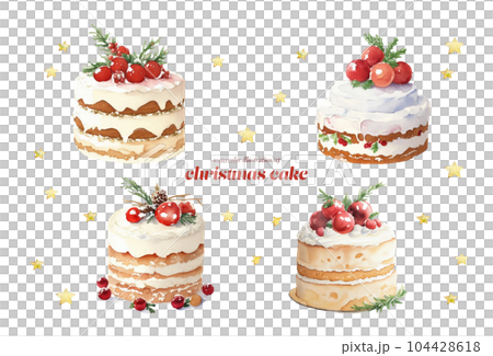 いろいろなクリスマスケーキの水彩イラストセット Generative AI 104428618