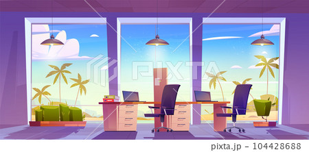 Seaside company office interior with palm trees 104428688