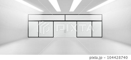 Realistic room with glass wall and door mockup Realistic room with glass wall and door mockup 104428740