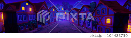 Medieval germany night town street with old house 104428750
