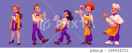 Restaurant chef with hat vector illustration set 104428751