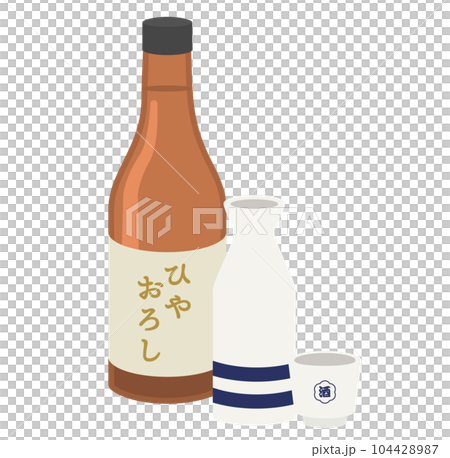 ひやおろしと徳利とお猪口に入った酒のイラスト 104428987