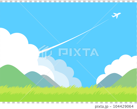 Refreshing and simple blue sky, thunderheads and airplanes, early summer scenery Refreshing and simple blue sky, thunderheads and airplanes, early summer scenery 104429064