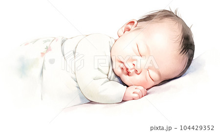 Watercolor illustration of a sleeping baby 