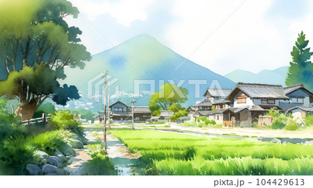 ノスタルジックな日本の田舎の風景の水彩イラスト「AI生成画像」の