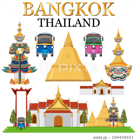 Set of elements about thailand tourist attraction Set of elements about thailand tourist attraction 104430031