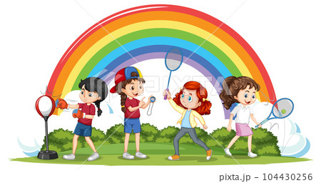Happy children playing different sports 104430256