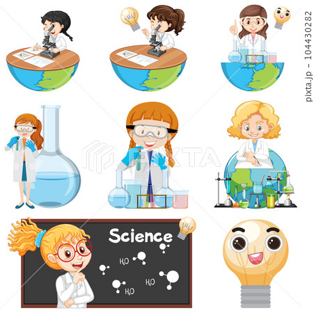 Set of scientist kids characters 104430282
