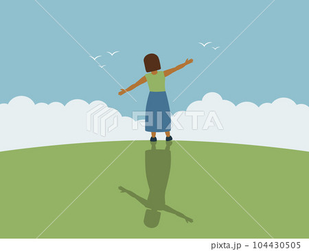 little girl dream about flying with birds in the sky little girl dream about flying with birds in the sky 104430505