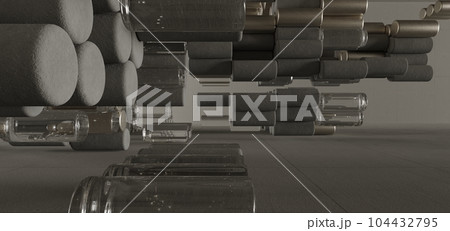 Abstract architectural minimalistic background. Contemporary showroom. Modern concrete exhibition tunnel. Empty gallery. Backlight. 3D illustration and rendering. Abstract architectural minimalistic background. Contemporary showroom. Modern concrete exhibition tunnel. Empty gallery. Backlight. 3D illustration and rendering. 104432795