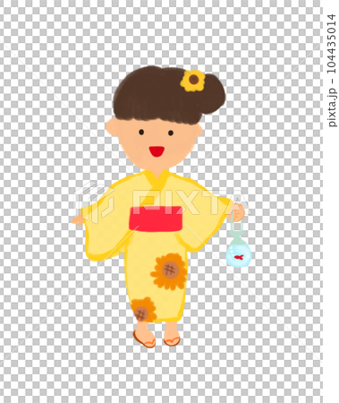 穿著浴衣快樂玩耍的女孩 穿著浴衣快樂玩耍的女孩 104435014