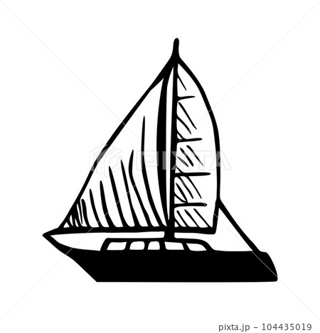 Sailboat icon. Sailing ship vector logo. Black color wooden vessel 104435019