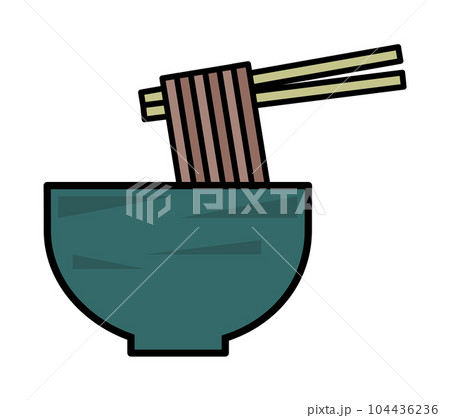箸で旨そうに食べる和食の蕎麦イラスト 104436236