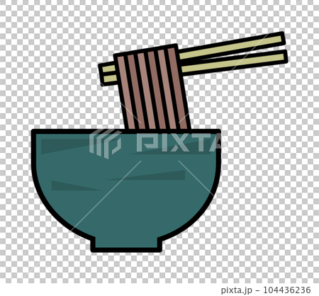 箸で旨そうに食べる和食の蕎麦イラスト 104436236
