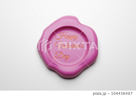 白い背景にハッピーバレンタインデーの文字を刻印したシーリングワックスの3Dイラスト 白い背景にハッピーバレンタインデーの文字を刻印したシーリングワックスの3Dイラスト 104436487