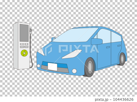 青い電気自動車と充電スタンドのイラスト_1_主線あり 104436626