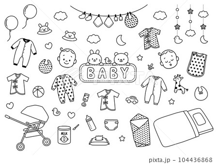 赤ちゃん ベビー アイコン セット シンプル モノクロ 赤ちゃん ベビー アイコン セット シンプル モノクロ 104436868