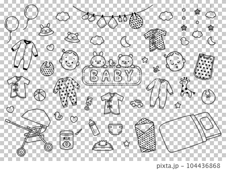 赤ちゃん ベビー アイコン セット シンプル モノクロ 赤ちゃん ベビー アイコン セット シンプル モノクロ 104436868