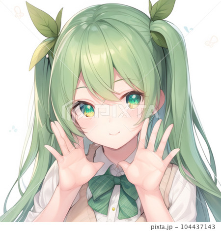 手描きイラスト水彩原画緑色瞳の女の子293