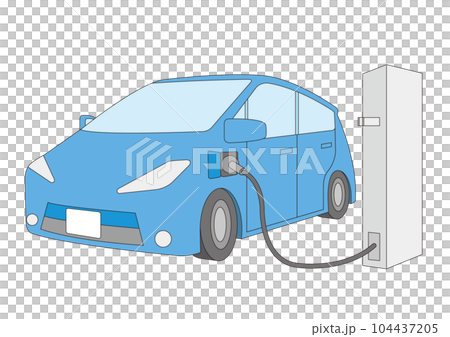 充電中の青い電気自動車のイラスト_4_主線あり 104437205