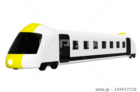 3d bullet train cartoon, yellow white sky train transport toy, summer travel service, planning traveler tourism train isolated. 3d render illustration 104437238