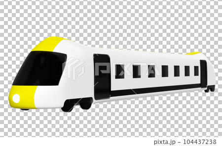 3d bullet train cartoon, yellow white sky train transport toy, summer travel service, planning traveler tourism train isolated. 3d render illustration 104437238