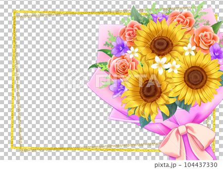 ひまわりと薔薇の花束フレームのイラスト素材 [104437330] - PIXTA