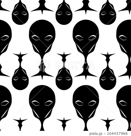 seamless pattern black graphic aliens on white background, texture, design 104437966