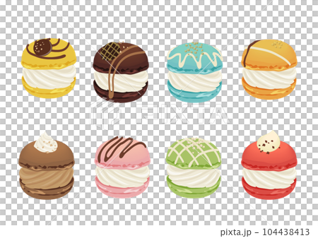 かわいいスイーツ　デコレーションマカロン　イラスト素材 104438413