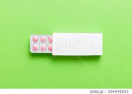 Blank White Product Package Box Mock-up. Open blank medicine drug box with blister top view 104439261