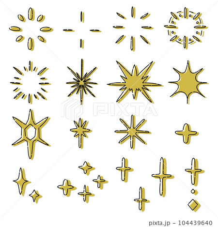 花火や爆発風の金色のキラキライラストセット 104439640