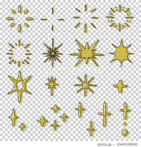 花火や爆発風の金色のキラキライラストセット 104439640