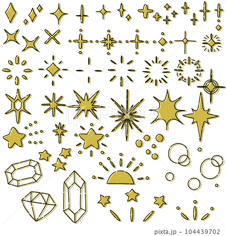 金色のダイヤや星の形のキラキライラストセット 104439702