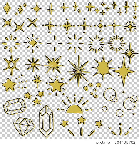 金色のダイヤや星の形のキラキライラストセット 104439702