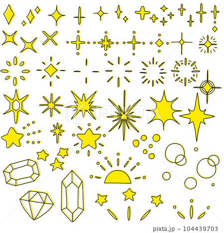 黄色のダイヤや星の形のキラキライラストセット 104439703