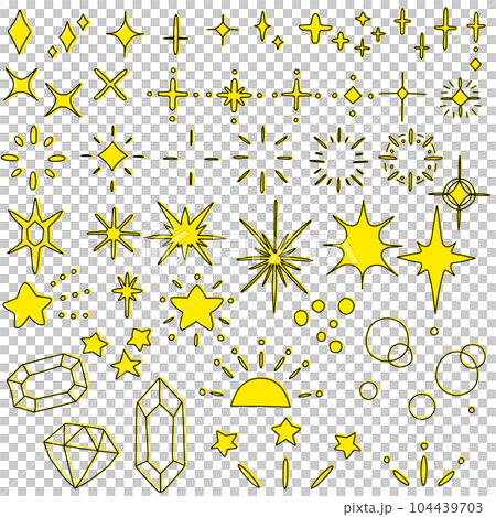 黄色のダイヤや星の形のキラキライラストセット 104439703