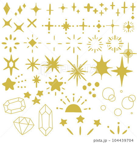 金色のダイヤや星の形のキラキラ主線なしイラストセットのイラスト素材 ...