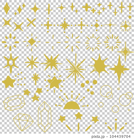 金色のダイヤや星の形のキラキラ主線なしイラストセット 104439704