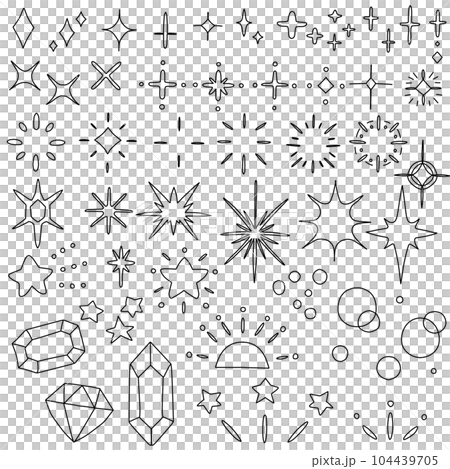 「キラキラ」イラスト（原画） ダイヤや星の形のキラキライラスト線画セットのイラスト素材