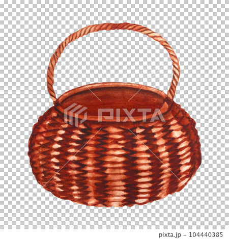 Basket. Wicker brown basket made of natural material - vines on a white background. Hand-drawn for your design Basket. Wicker brown basket made of natural material - vines on a white background. Hand-drawn for your design 104440385