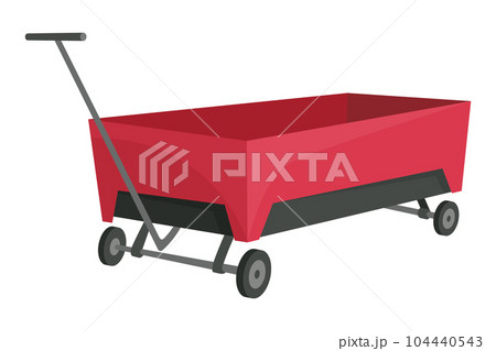 Garden cart cartoon or farm wheelbarrow icon. Gardening, farming concept. Equipment of garden cart or garden wagon, vector illustration on white background 104440543