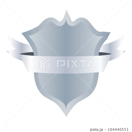 Heraldic blank shield icon with ribbon. Security illustration sign. Knight award symbol. Medieval royal vintage badge isolated on white 104440551