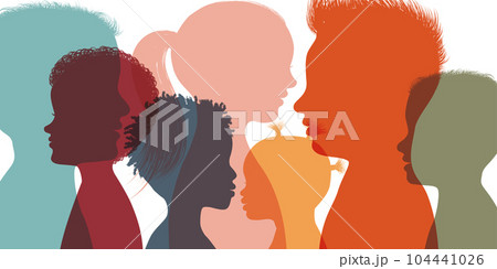 Heads faces colored silhouettes multicultural and multiethnic diversity children in profile. Concept of study education and learning. Kindergarten or elementary school education. Friends Heads faces colored silhouettes multicultural and multiethnic diversity children in profile. Concept of study education and learning. Kindergarten or elementary school education. Friends 104441026