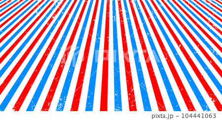 Bright barbershop one point perspective background with blue and red stripes on white 104441063
